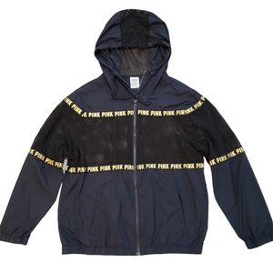 Pink By VS Womens XS-Med Full Zip Hooded Windbreaker Jacket Mesh Insert Black